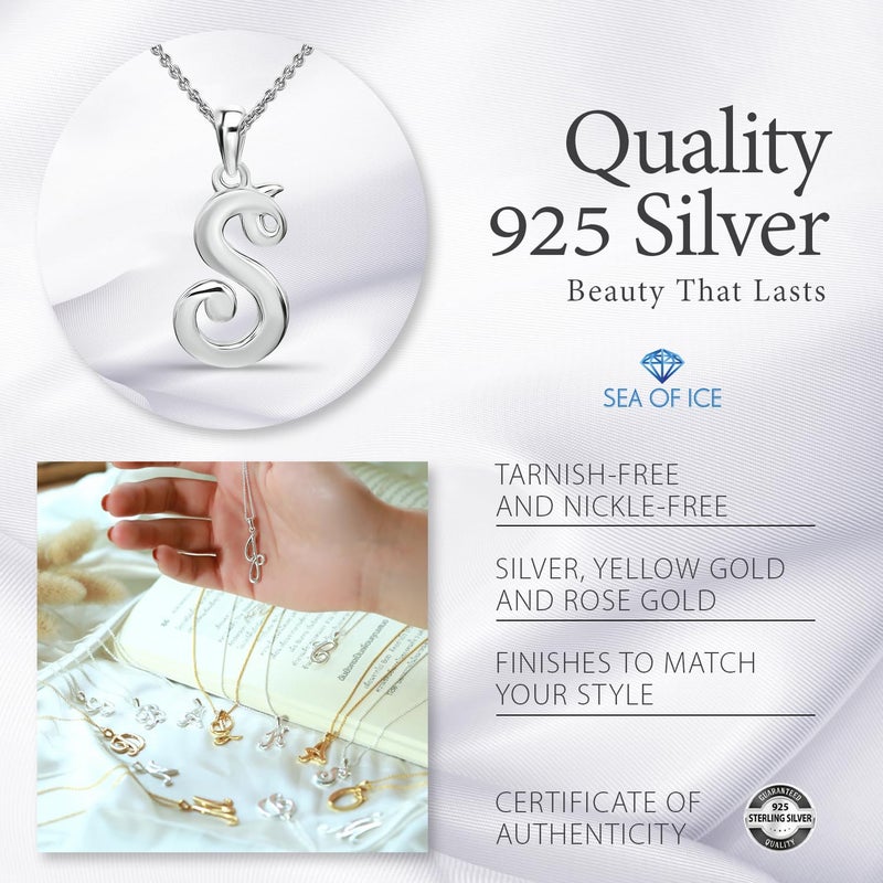 SEA OF ICE Sterling Silver Necklace, Personalized Initial Pendant, 18 inches Chain, Women's Accessory, Elegant Jewelry for Unisex - Image 5